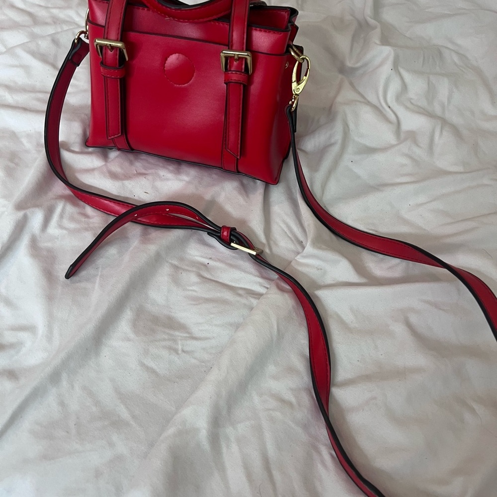 Mini Red Crossbody Bag with Gold Hardware